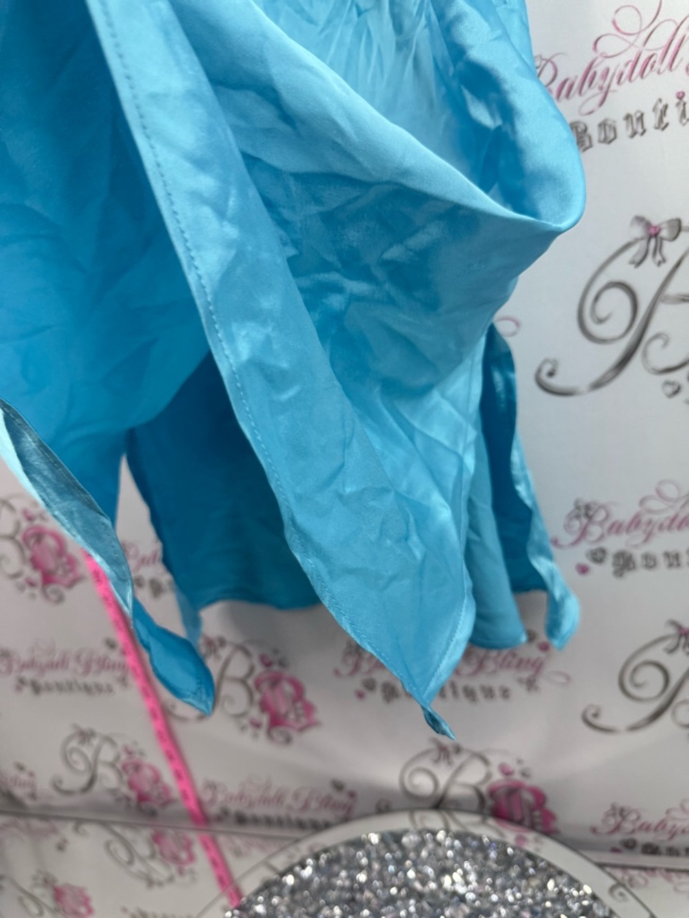 Silk and Satin dress rhinestone diamond Aqua Slip Dress with Keyhole Detail - Picture 7 of 13